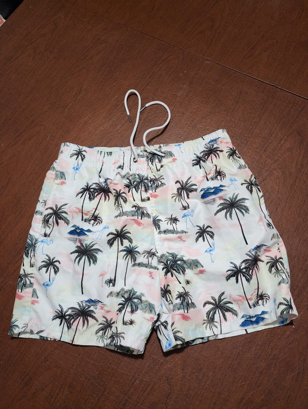 Rio Beach Tropical Print Swim Shorts in White with Multicolor Surf Logo